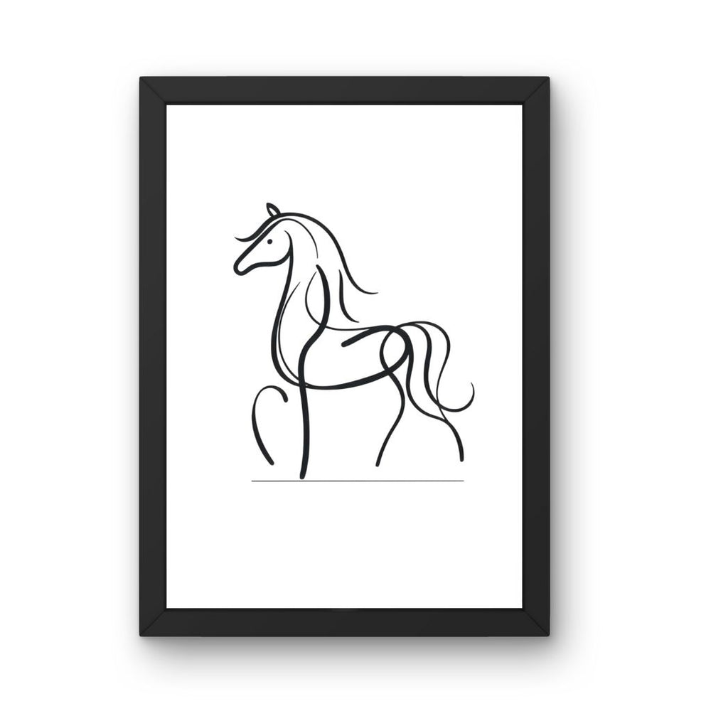 Framed Art Wall Art depicting Horse Minimalist 30x20 cm which is hanging on the wall