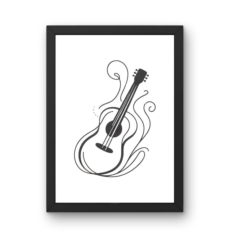 Framed Art Wall Art depicting Guitar Minimalist 30x20 cm which is hanging on the wall