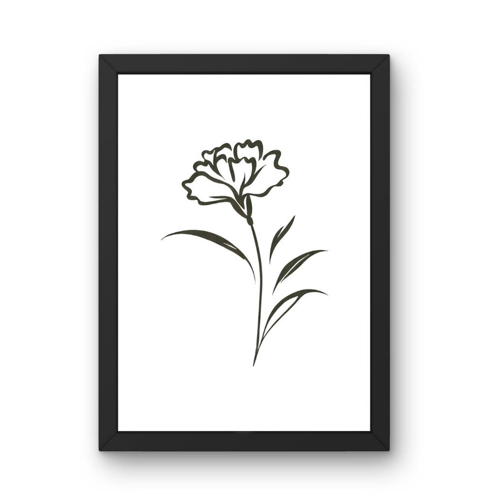 Framed Art Wall Art depicting Carnation Minimalist 30x20 cm which is hanging on the wall