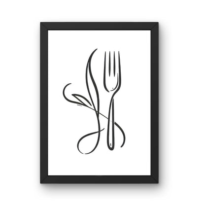 Framed Art Wall Art depicting Cutlery Minimalist 30x20 cm which is hanging on the wall