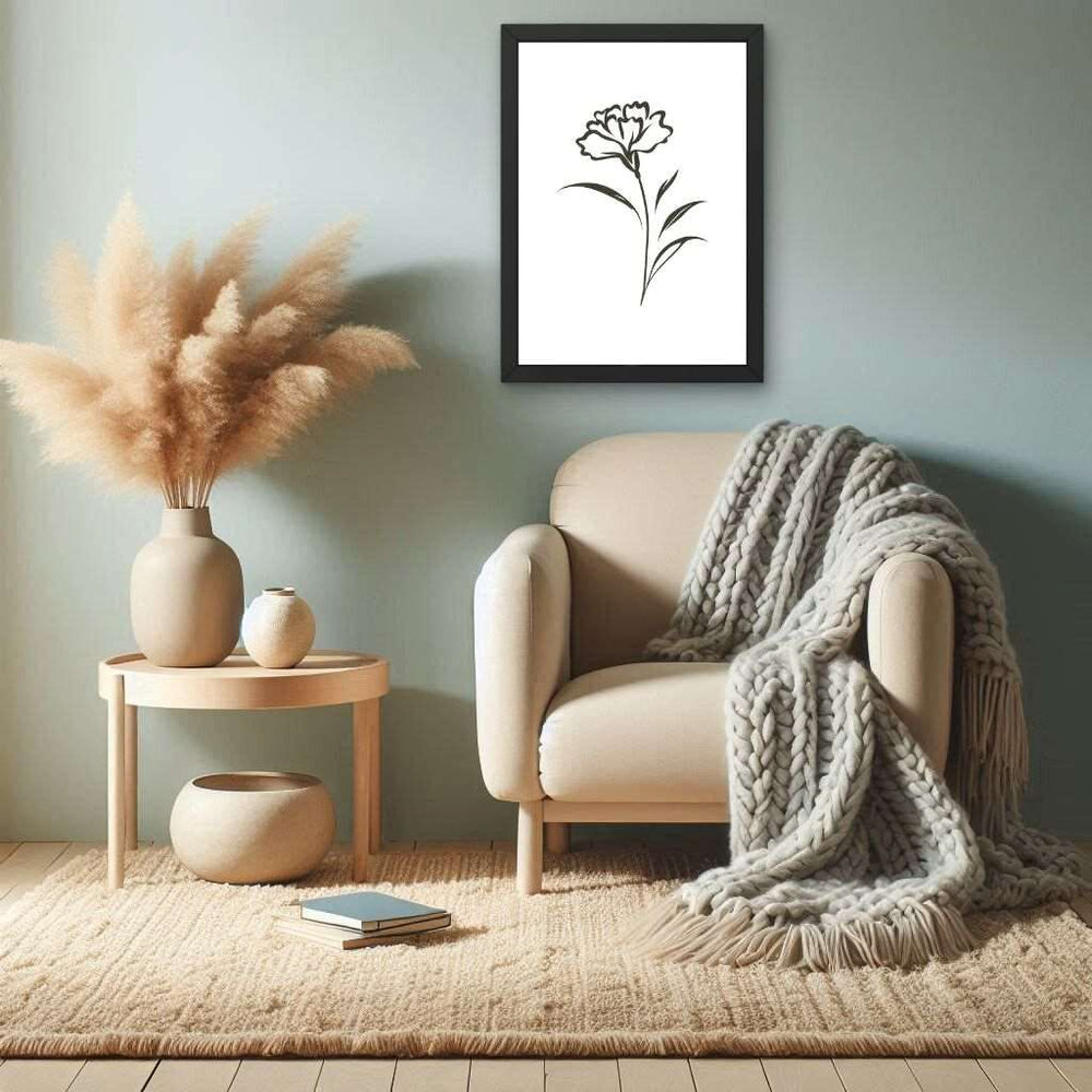 Framed Art Wall Art depicting Carnation Minimalist which is hanging on the wall