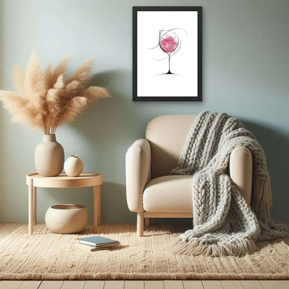 Framed Art Wall Art depicting Red Wine Minimalist which is hanging on the wall