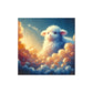 Wood Panel Art Wall Art depicting Lamb on Clouds which is hanging on the wall