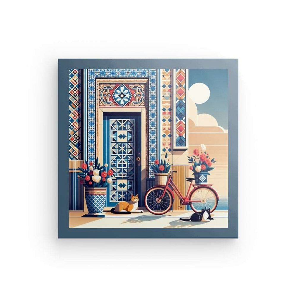 Canvas Wall Art depicting Azulejo Door which is hanging on the wall