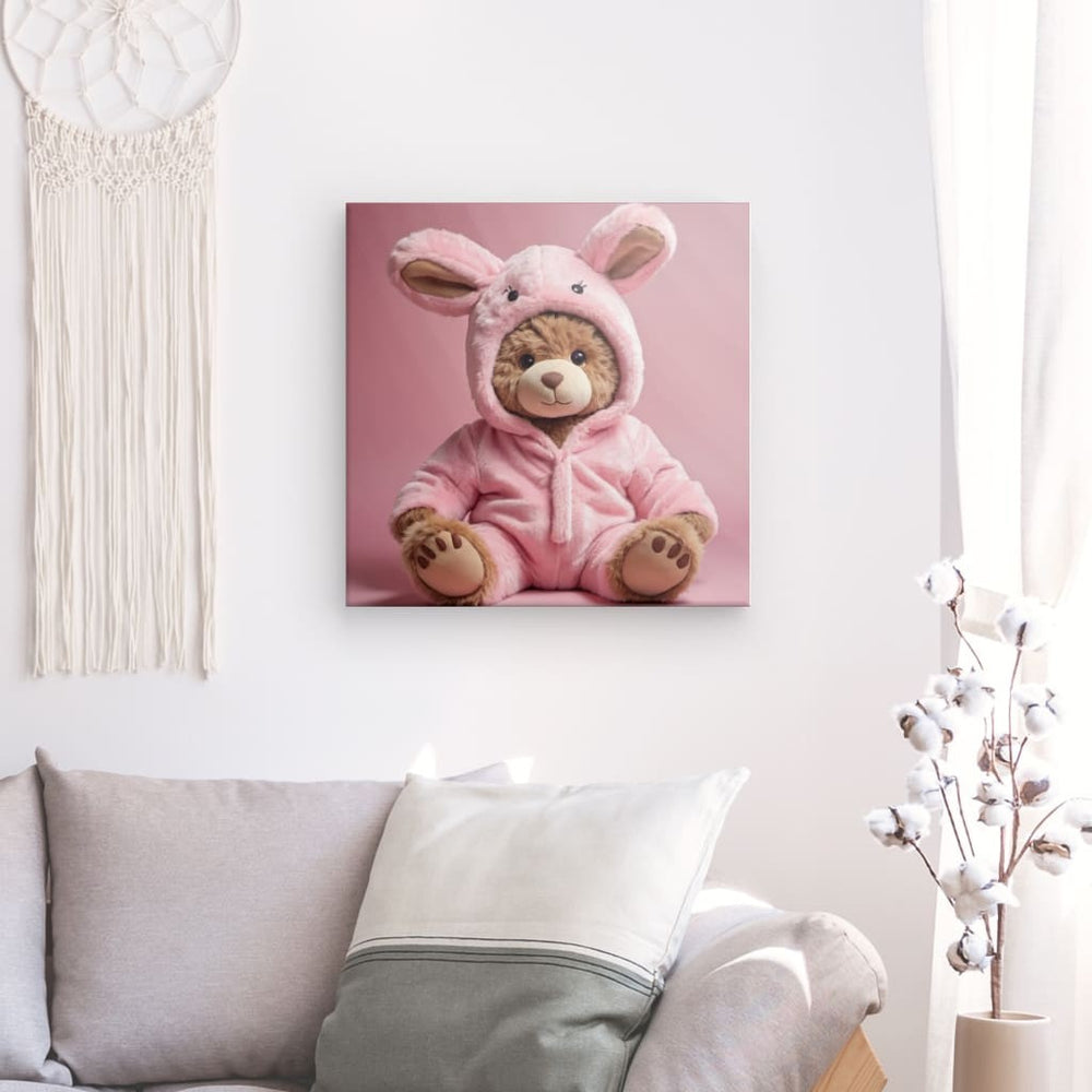 Canvas Wall Art depicting My Favorite Teddy Pink 80x80 cm which is hanging on the wall