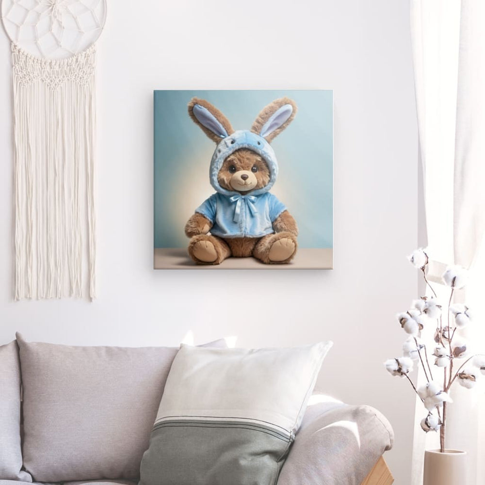 Canvas Wall Art depicting My Favorite Teddy Blue 80x80 cm which is hanging on the wall