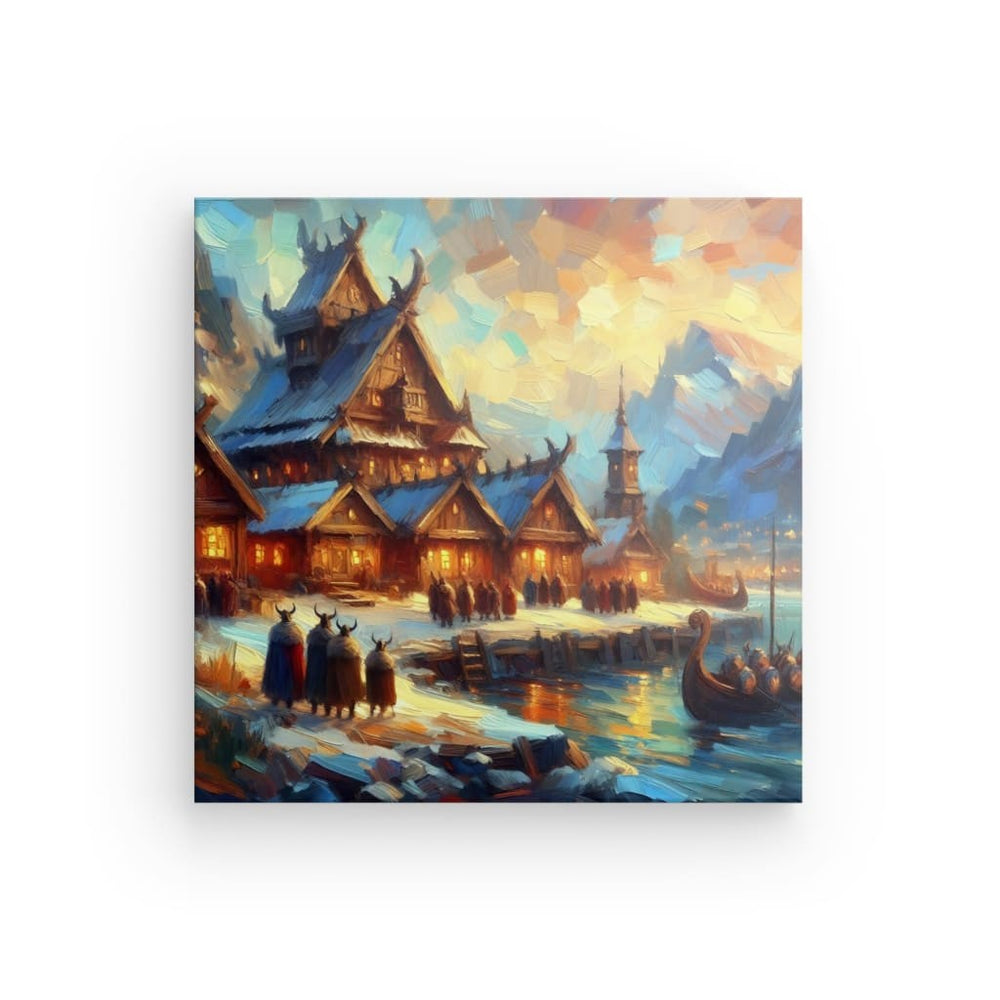 Canvas Wall Art depicting Viking Village which is hanging on the wall