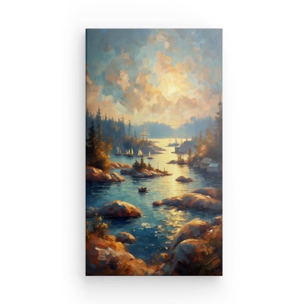 XL Canvas Wall Art depicting Forest River View which is hanging on the wall