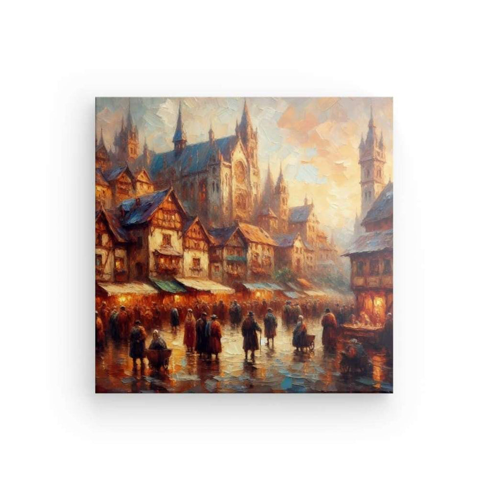 Canvas Wall Art depicting Medieval Market which is hanging on the wall