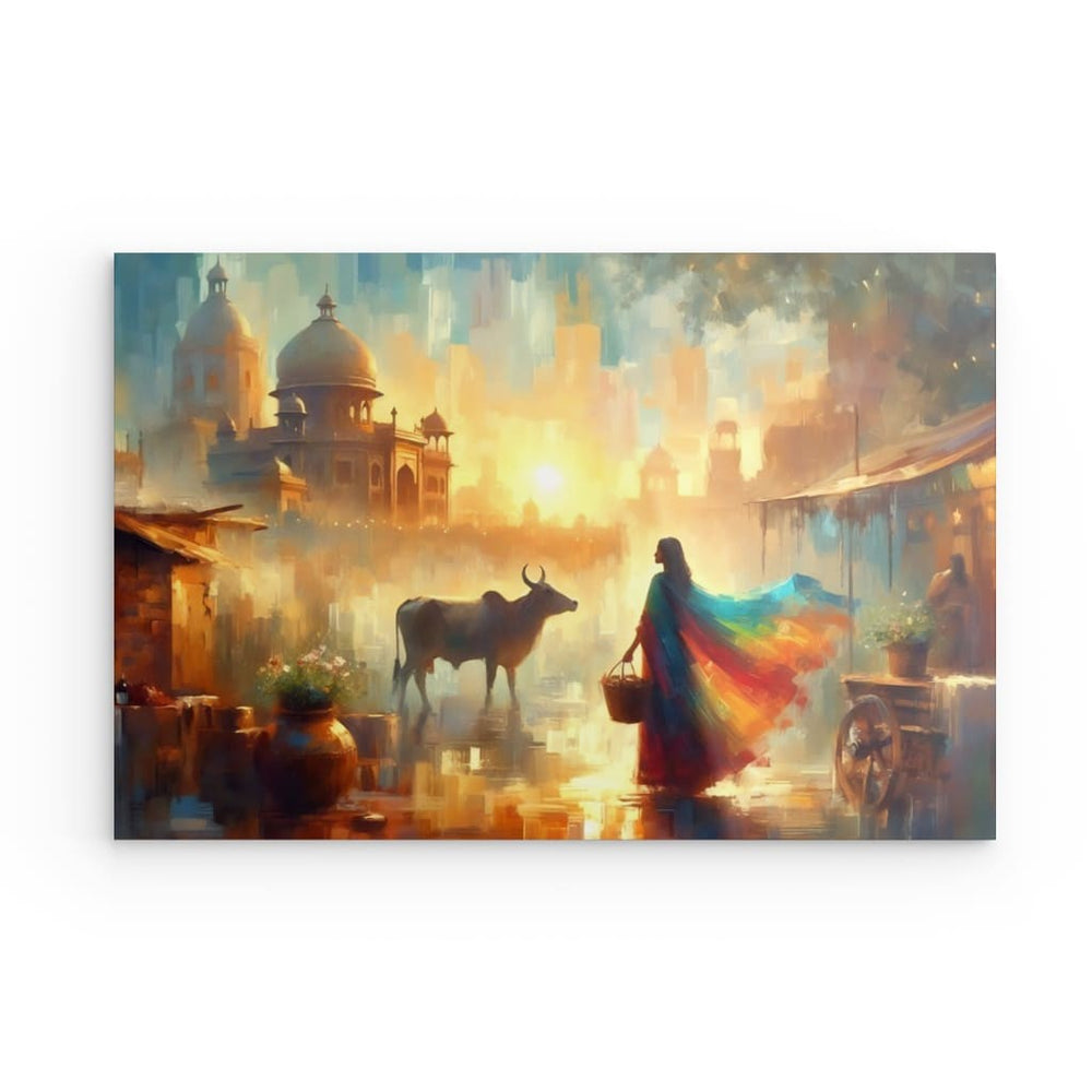 Acrylic Glass Wall Art depicting Indian Encounter which is hanging on the wall