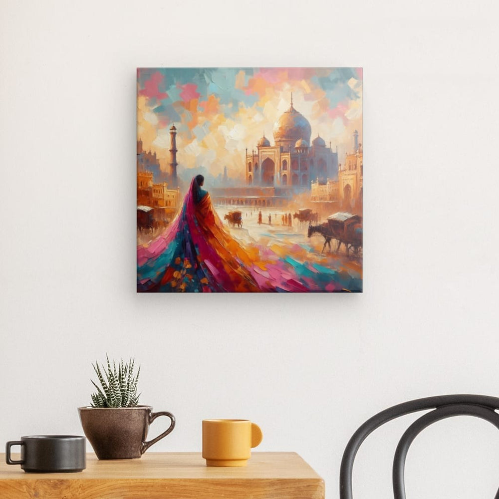 Canvas Wall Art depicting Indian Fort View 40x40 cm which is hanging on the wall