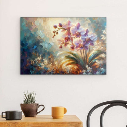 Acrylic Glass Wall Art depicting Dreamy Orchid 60 x 40 cm which is hanging on the wall