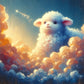 Wood Panel Art Wall Art depicting Lamb on Clouds 30x30 cm which is hanging on the wall