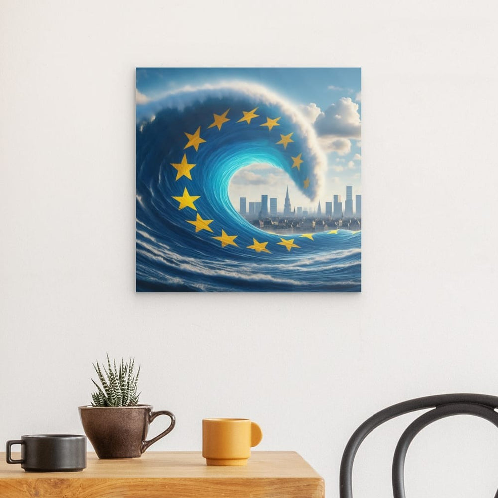 Metal Panel Art Wall Art depicting European Unity 40 x 40 cm which is hanging on the wall