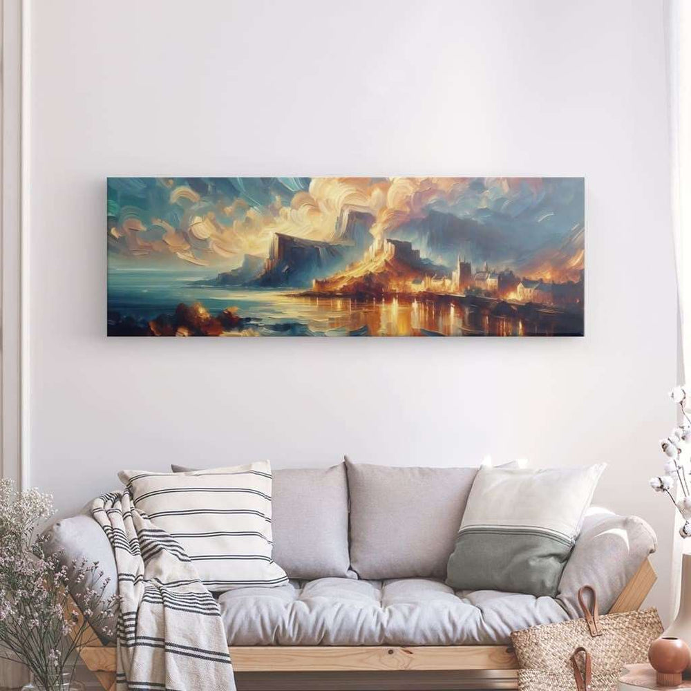 XL Canvas Wall Art depicting Coastal City Mist 180x60 cm which is hanging on the wall