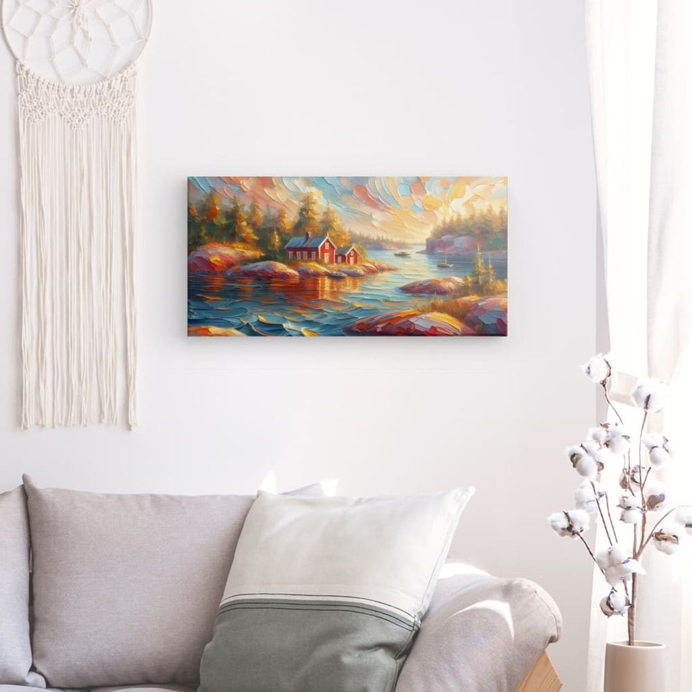 Canvas Wall Art depicting Swedish Archipelago No.5 100x50 cm which is hanging on the wall