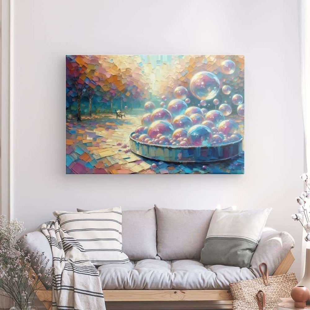 XL Canvas Wall Art depicting Bubble Bath 150x100 cm which is hanging on the wall