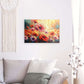 Metal Panel Art Wall Art depicting Popping Poppies 90 x 60 cm which is hanging on the wall