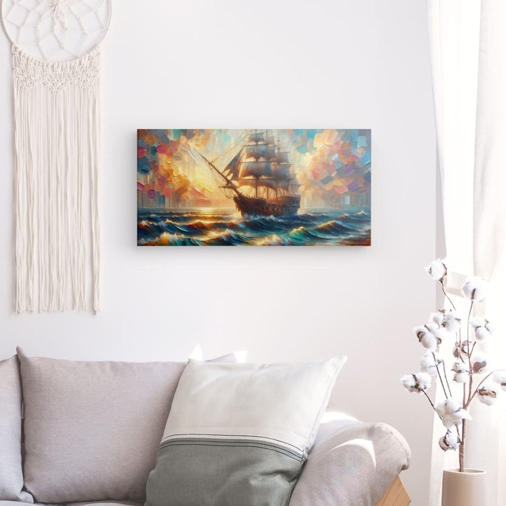 Canvas Wall Art depicting Sail Away 100x50 cm which is hanging on the wall