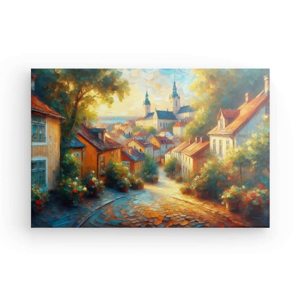 Canvas Wall Art depicting Little Swedish Town which is hanging on the wall