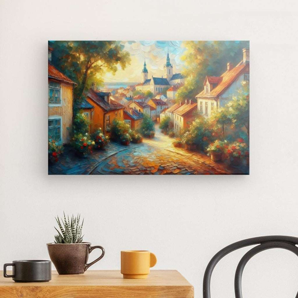 Canvas Wall Art depicting Little Swedish Town 60x40 cm which is hanging on the wall