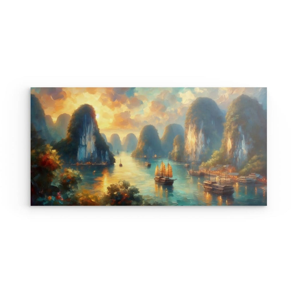 Metal Panel Art Wall Art depicting Halong Bay which is hanging on the wall