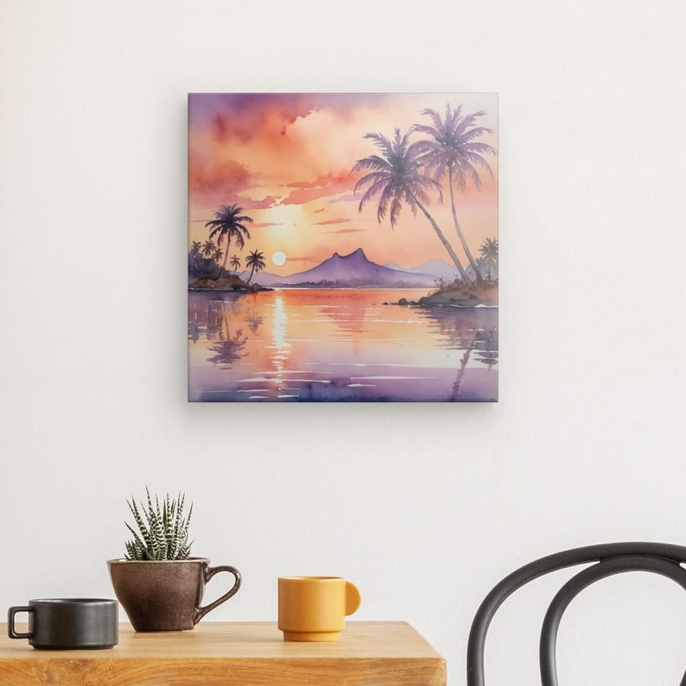 Canvas Wall Art depicting Tropical Sunset 40x40 cm which is hanging on the wall