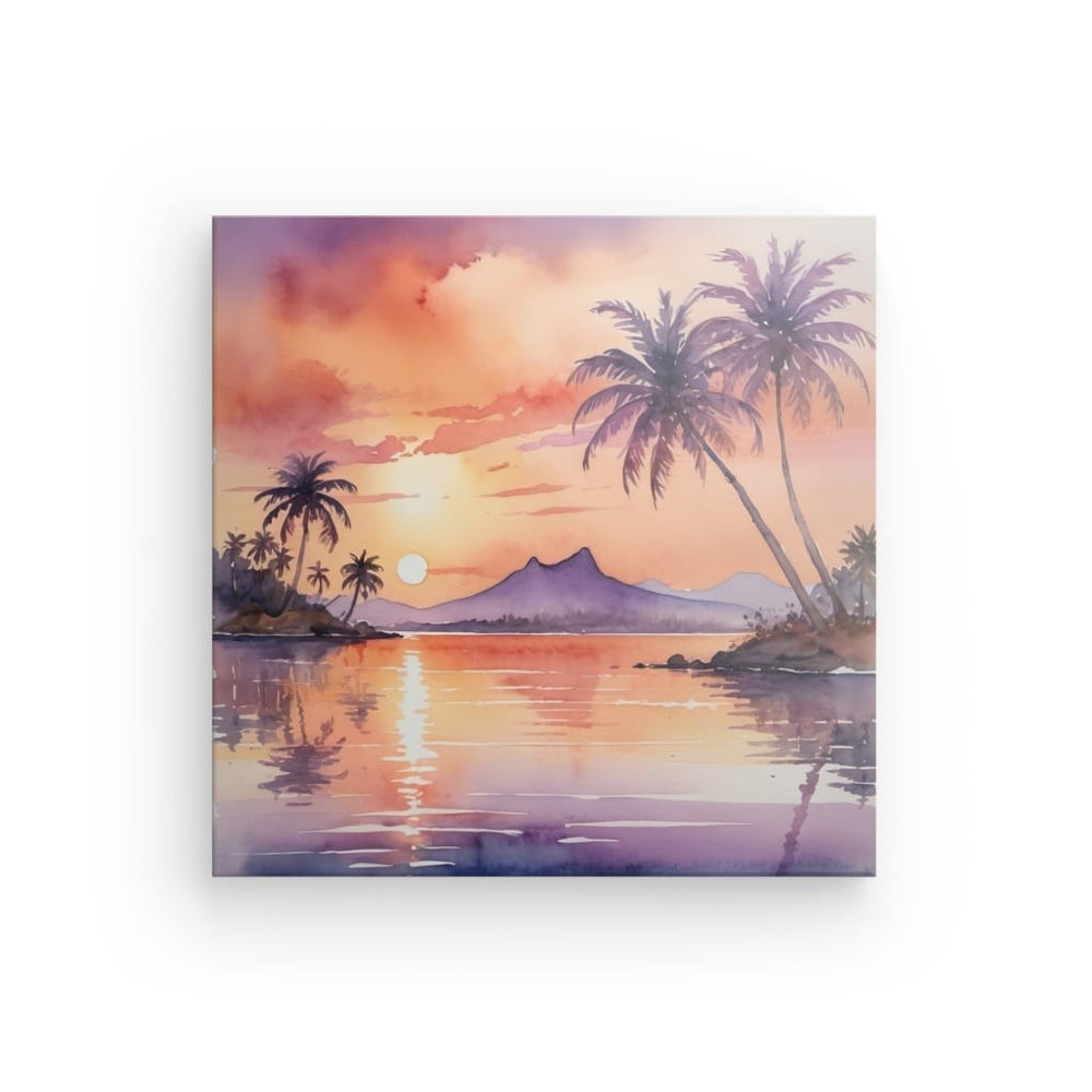 Canvas Wall Art depicting Tropical Sunset which is hanging on the wall