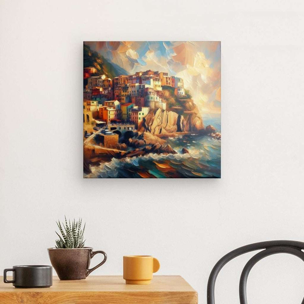 Canvas Wall Art depicting Cinque Terre 40x40 cm which is hanging on the wall