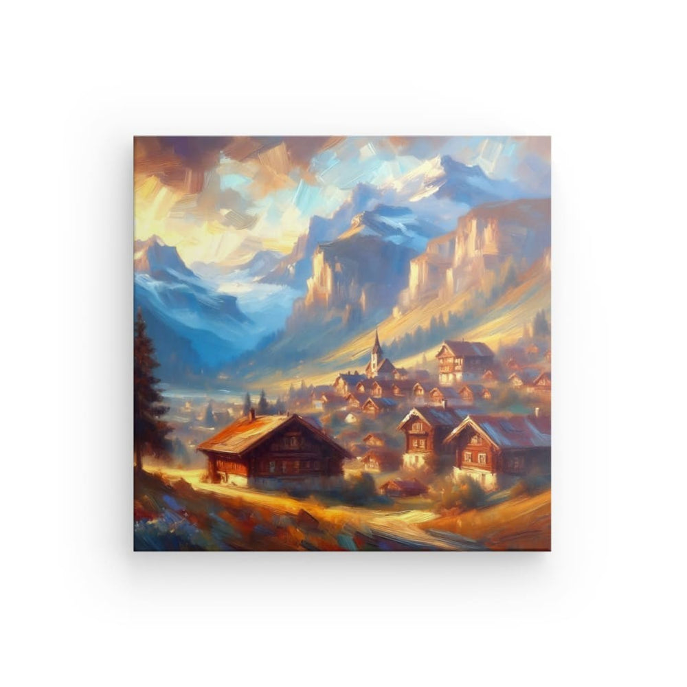 Canvas Wall Art depicting Mountain Settlement which is hanging on the wall