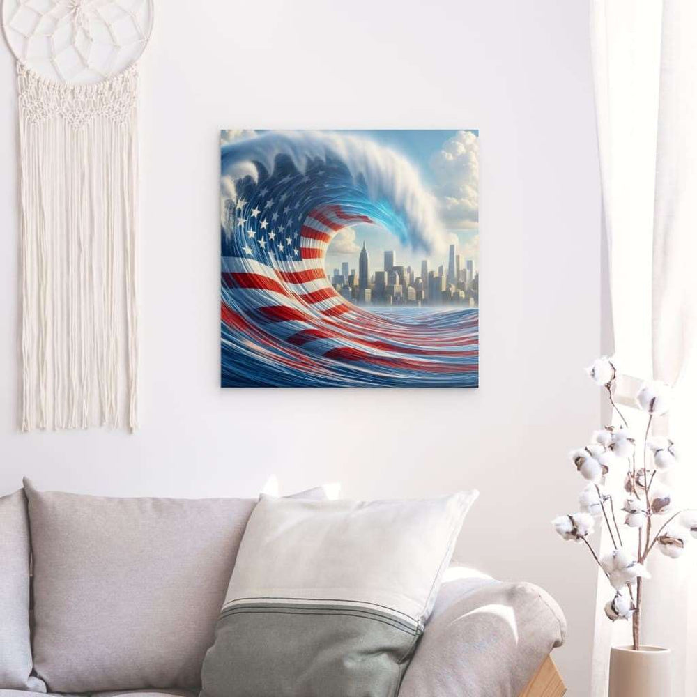 Metal Panel Art Wall Art depicting American Unity 80 x 80 cm which is hanging on the wall