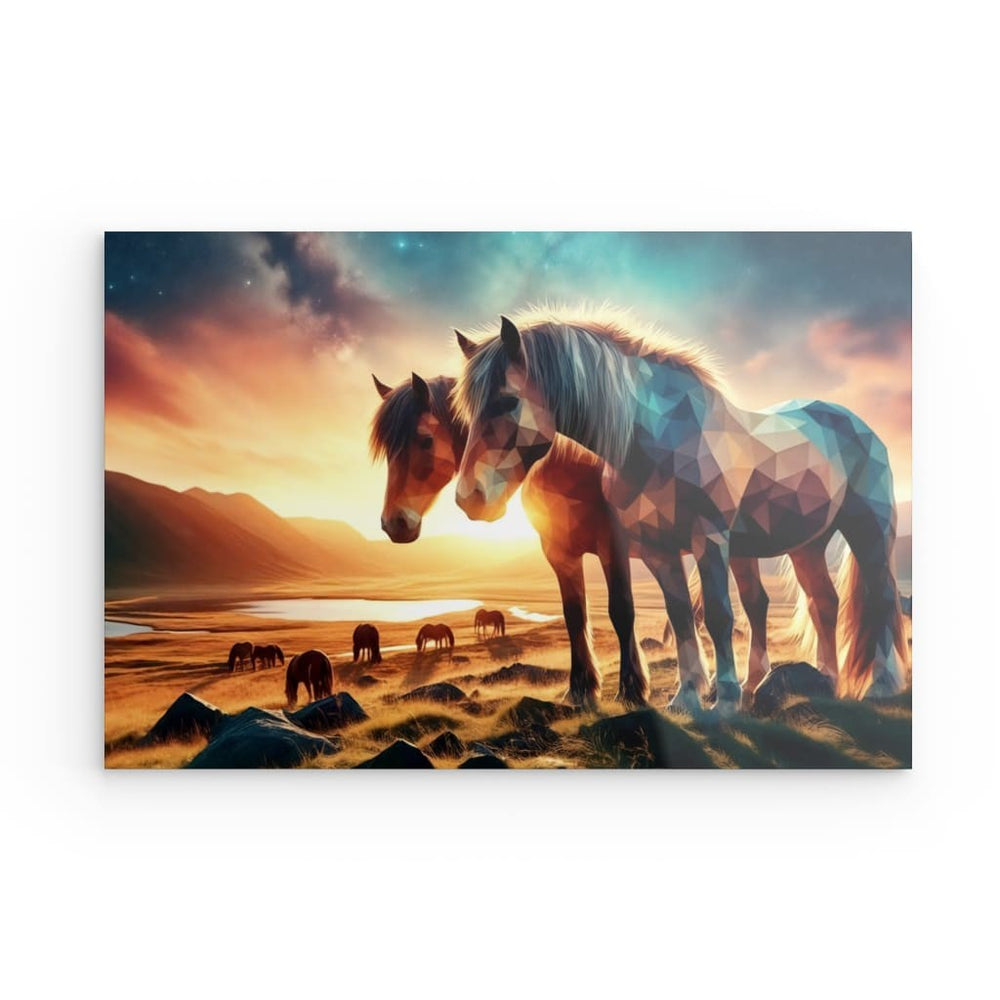 Acrylic Glass Wall Art depicting Horses in the Wild which is hanging on the wall