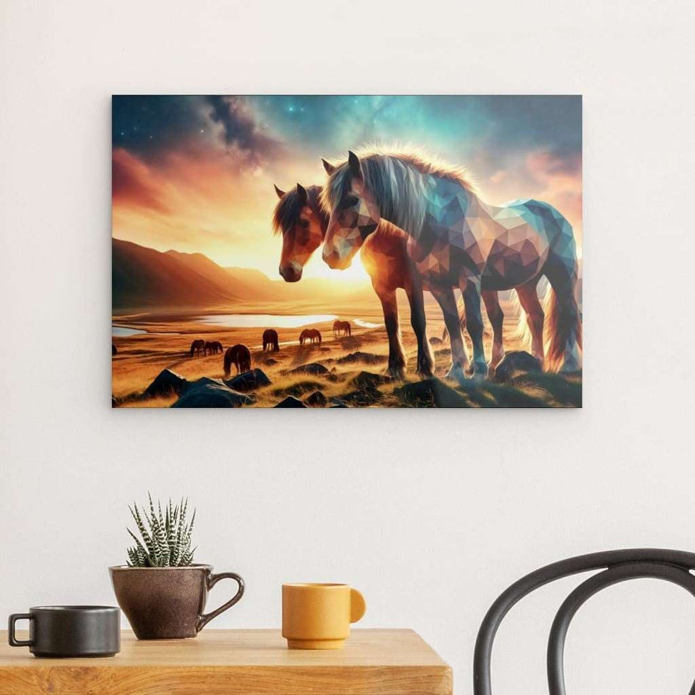 Acrylic Glass Wall Art depicting Horses in the Wild 60 x 40 cm which is hanging on the wall