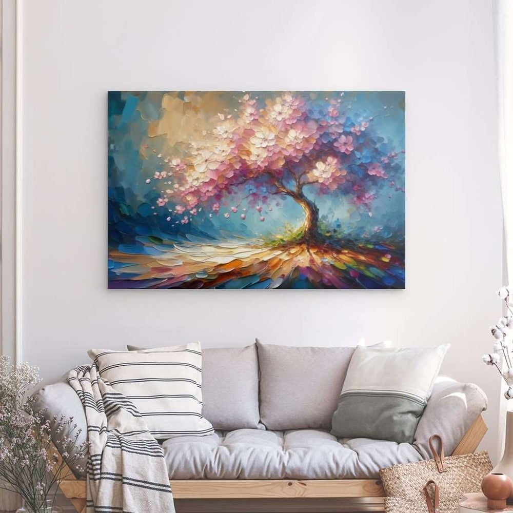 Metal Panel Art Wall Art depicting Sakura Magic 150 x 100 cm which is hanging on the wall