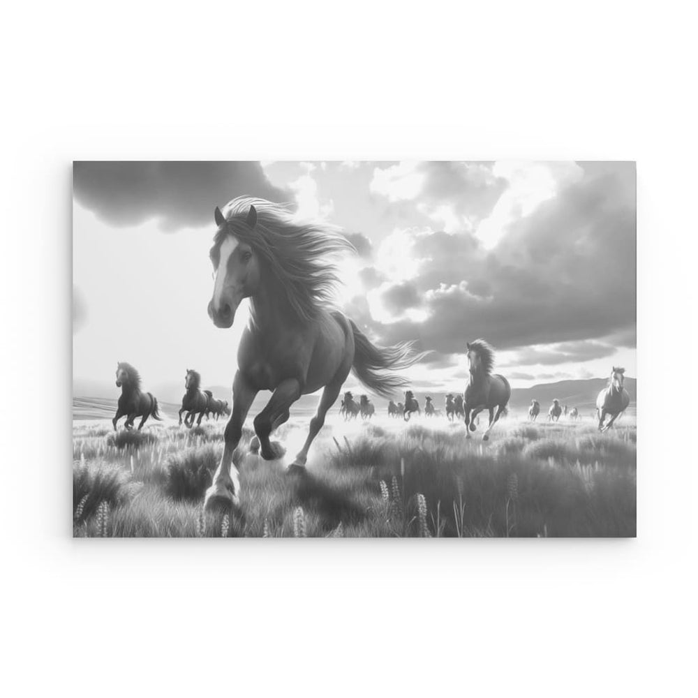 Metal Panel Art Wall Art depicting Galloping Freedom which is hanging on the wall