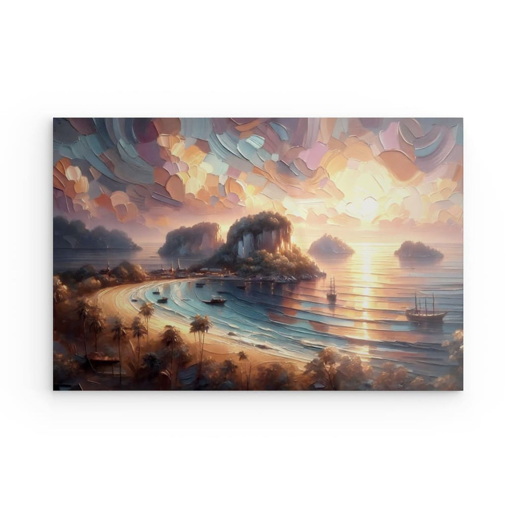 Acrylic Glass Wall Art depicting Sunset Bay which is hanging on the wall