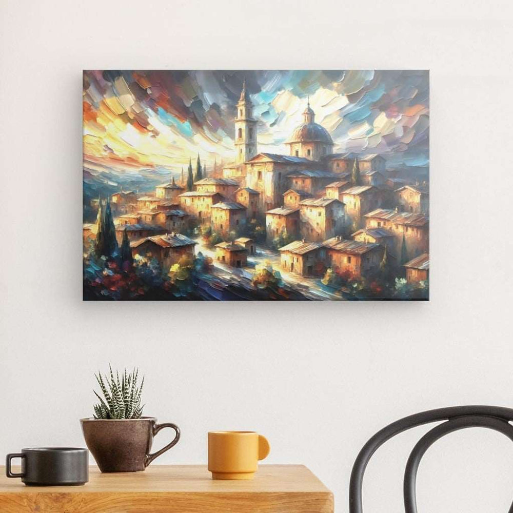 Canvas Wall Art depicting Dolomite Village 60x40 cm which is hanging on the wall