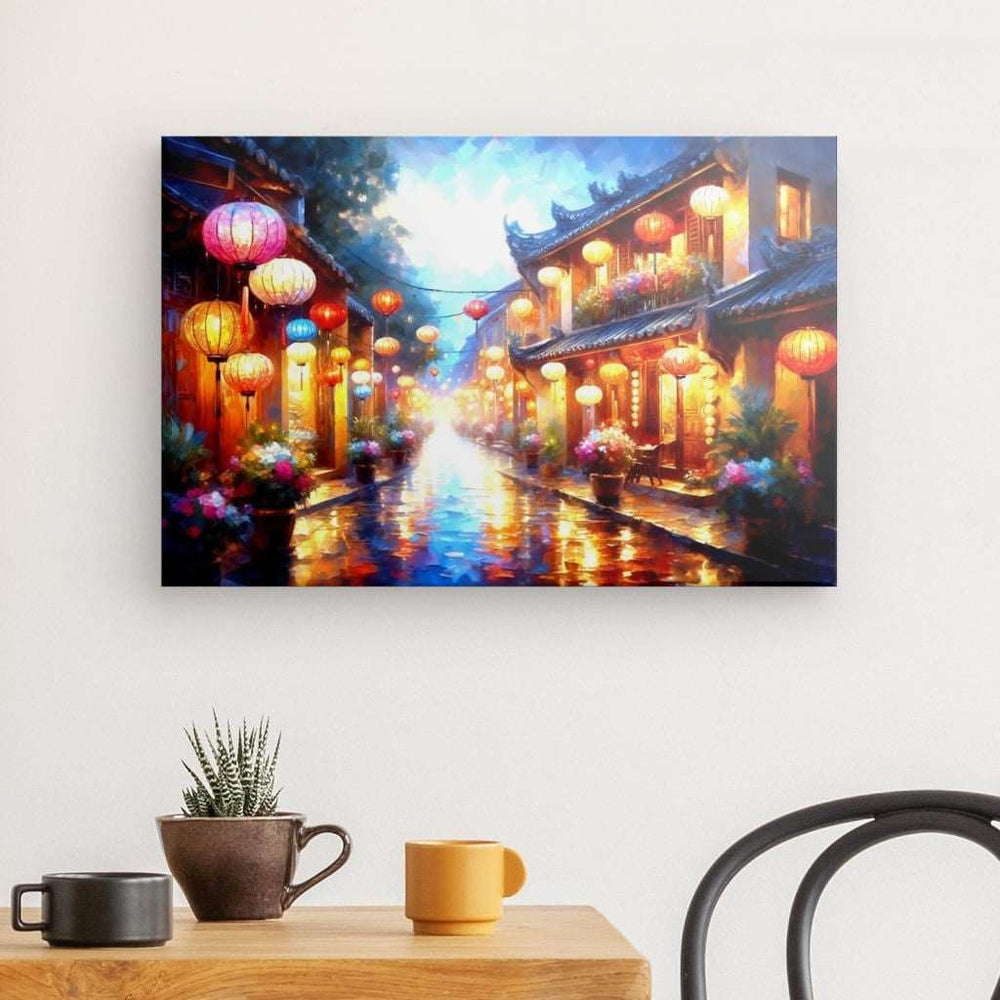 Canvas Wall Art depicting Lanterns of Vietnam 60x40 cm which is hanging on the wall