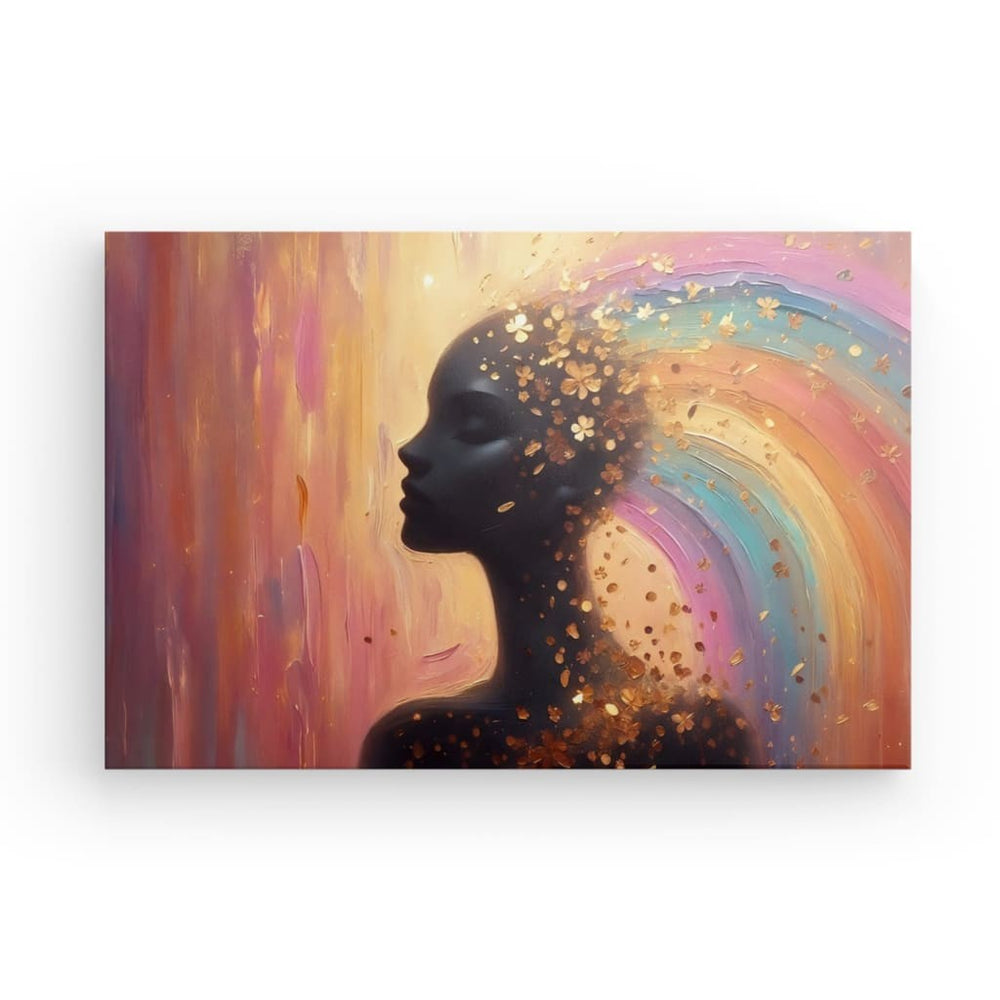 Canvas Wall Art depicting Rainbow Hair which is hanging on the wall