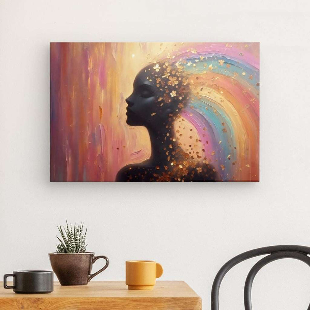 Canvas Wall Art depicting Rainbow Hair 60x40 cm which is hanging on the wall