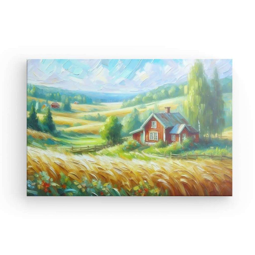 Canvas Wall Art depicting Swedish Countryside which is hanging on the wall