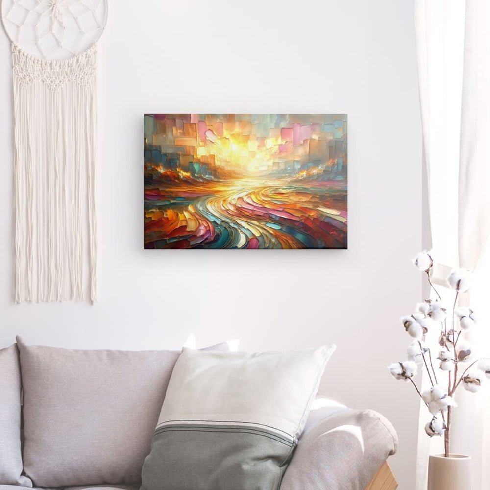 Canvas Wall Art depicting Abstract Glow 90x60 cm which is hanging on the wall