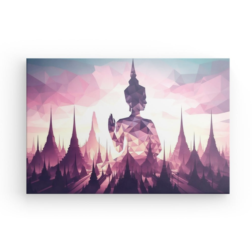 Canvas Wall Art depicting Sunset Buddha which is hanging on the wall