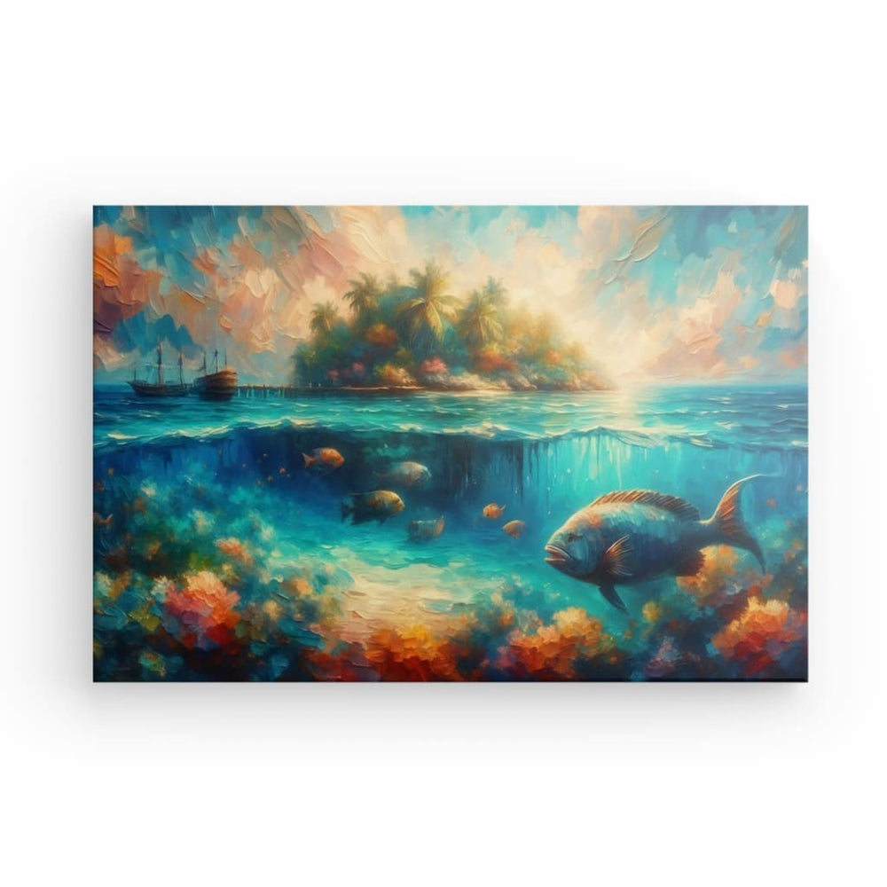 Canvas Wall Art depicting Tropical Island which is hanging on the wall