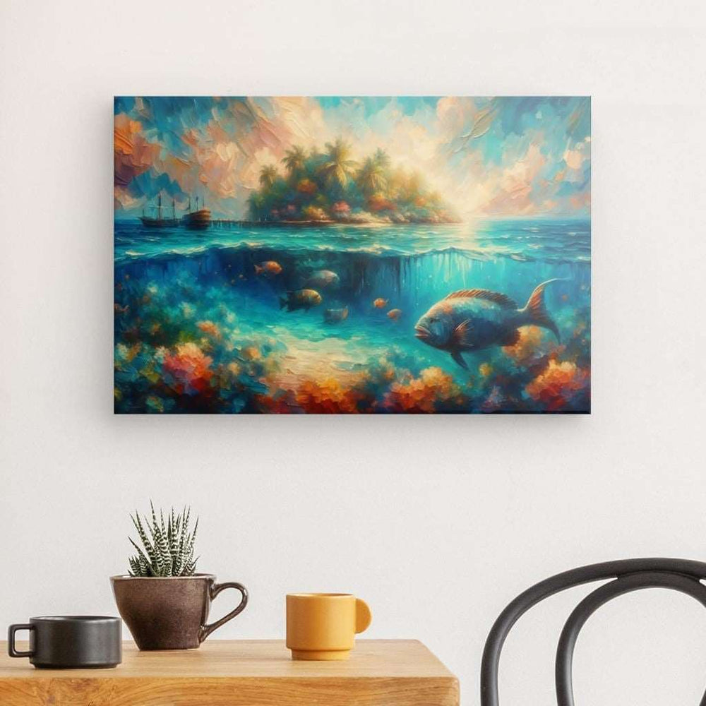 Canvas Wall Art depicting Tropical Island 60x40 cm which is hanging on the wall