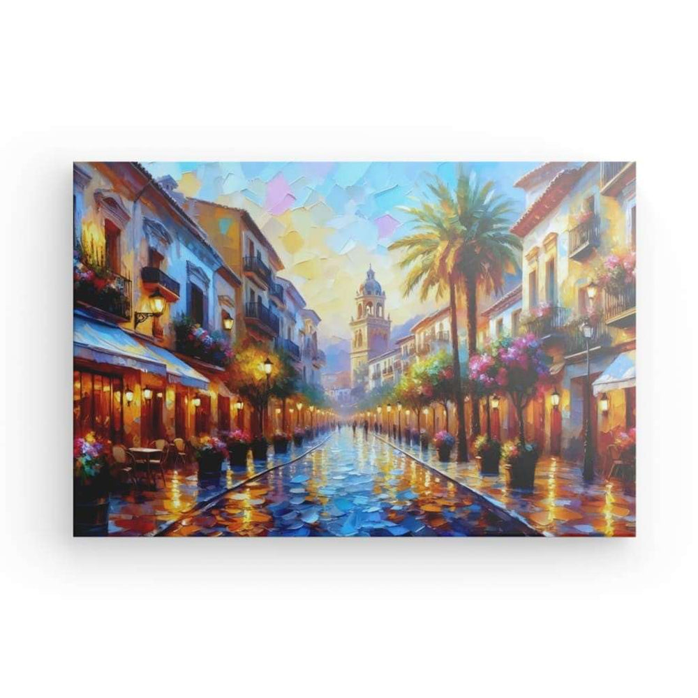 Canvas Wall Art depicting Calle de Colombia which is hanging on the wall