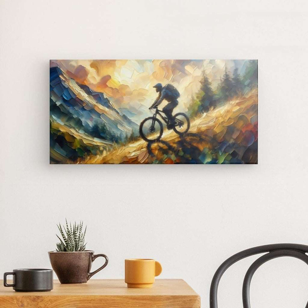 Canvas Wall Art depicting Bike adventure 60x30 cm which is hanging on the wall