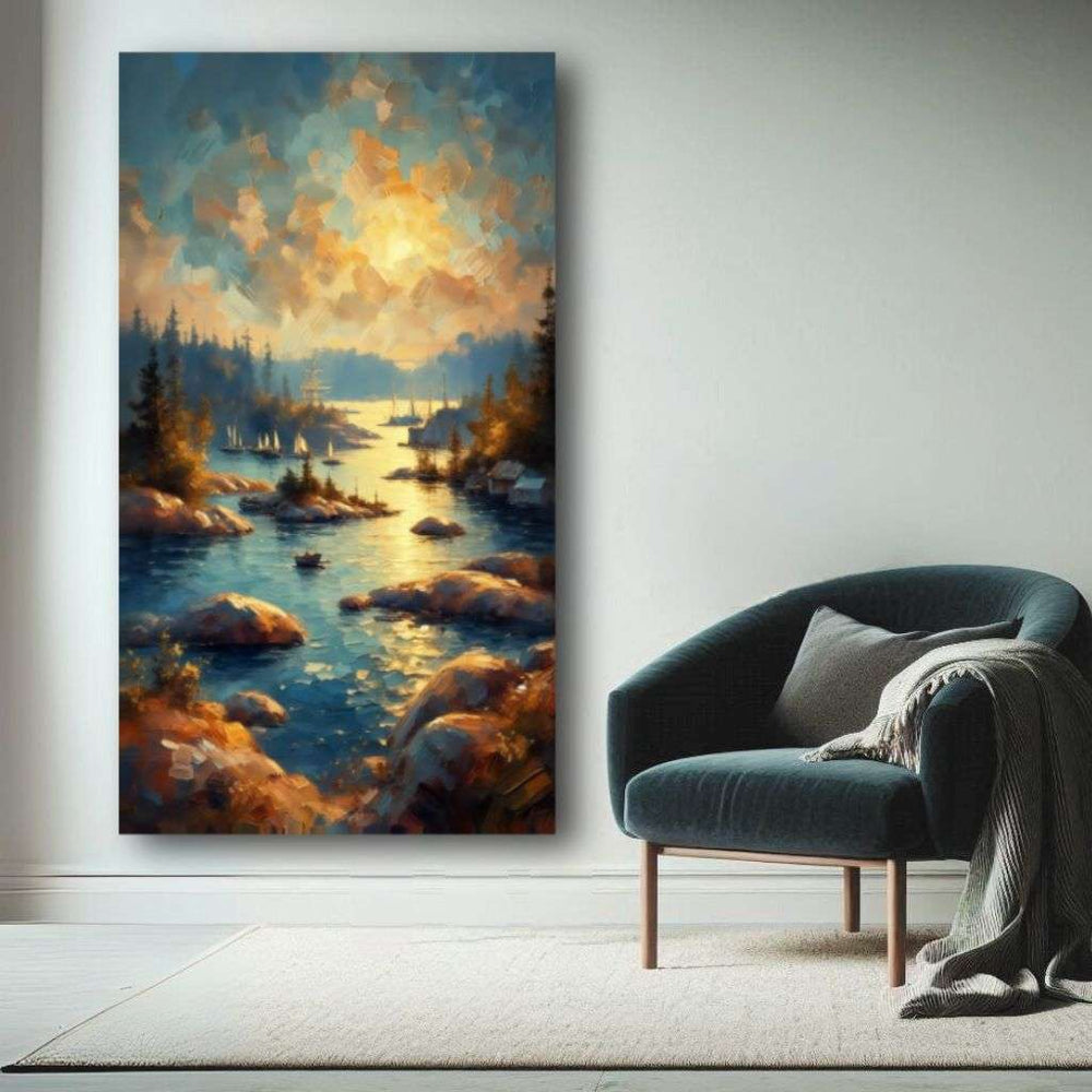 Buy XL Canvas Wall Art depicting Forest River View which is hanging on the wall