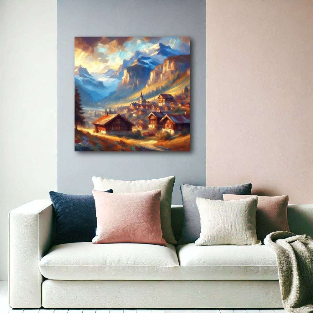 Buy Canvas Wall Art depicting Mountain Settlement which is hanging on the wall