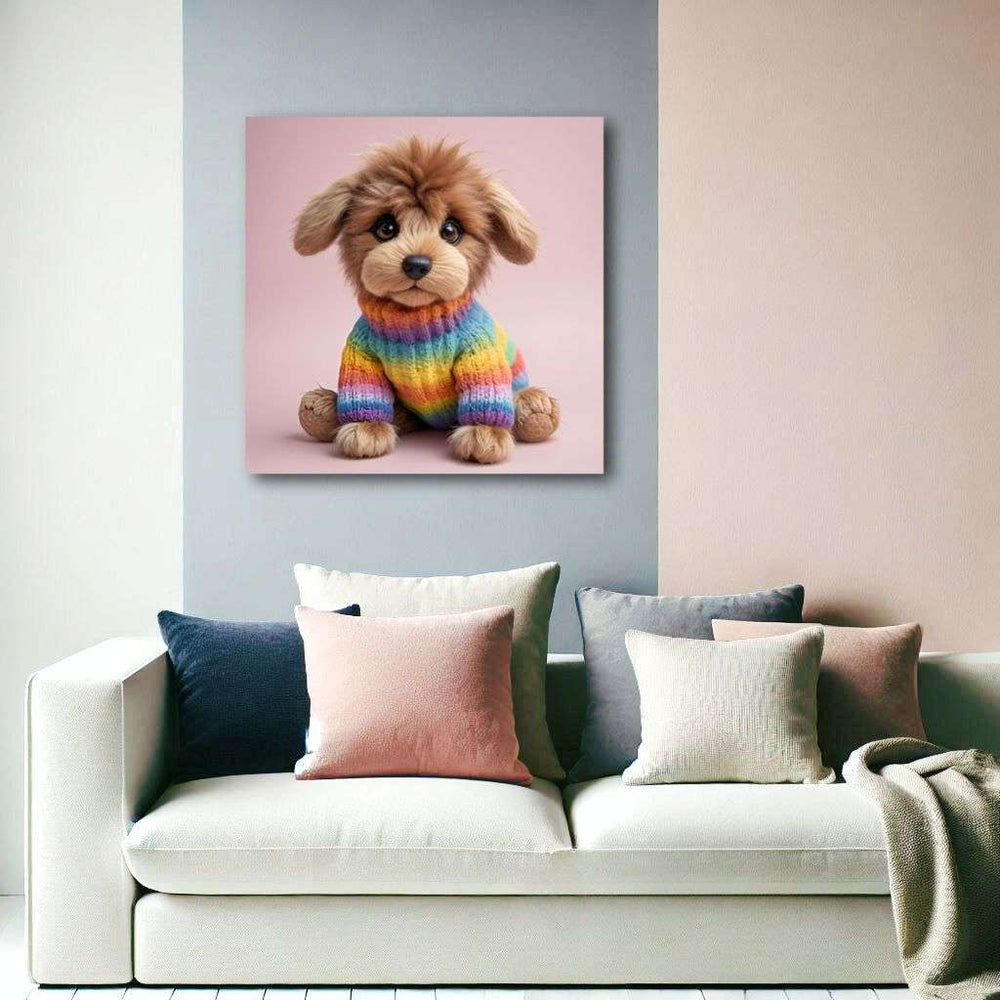 Buy Canvas Wall Art depicting Puppy Cuddles which is hanging on the wall